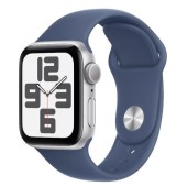 Smartwatch Apple Watch SE (2024), GPS, Carcasa Silver Aluminium 40mm, ecran LTPO OLED, 32GB, curea silicon Denim Sport Band - M/L (Argintiu/Albastru)