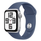 Smartwatch Apple Watch SE (2024), GPS, Carcasa Silver Aluminium 40mm, ecran LTPO OLED, 32GB, curea silicon Denim Sport Band - S/M (Argintiu/Albastru)