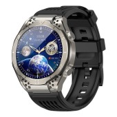 Smartwatch iSEN JA01, AMOLED 1.43inchHD, Glicemie, Apel Bt, Apel SOS, Asist. vocala, Nivel radiatii, EKG, Acid uric, Lipide sange, Masa corporala, Bratara Silicon Negru (Argintiu)