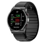 Smartwatch iSEN Watch P70 cu bratara neagra din TPU, Ecran HD 1.32inch, Tensiometru cu manseta gonflabila, EKG, HR, Temperatura, Oxigen SpO2 (Negru)