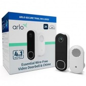 Sonerie video inteligenta Arlo Essential Security, 2K, detectie AI, Night Vision, cu avertizare sonora (Alb)