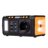 Statie incarcare mini Technaxx TX-205, 74 Wh, 80 W, USB-C, USB-A, QC 3.0, 1x230 V, Lanterna, Priza auto, Incarcare DC/solara (optional) (Negru/Portocaliu)