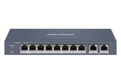 Switch 8 porturi PoE 10/100 Mbps + 2 porturi RJ45, Smart Manger, Hi-PoE, Carcasa metal, IP40, Hikvision DS-3E1310HP-EI