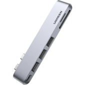 Ugreen Adaptor Multifunctional UGREEN MacBook Pro/Air, 2x USB-C la 3x USB Type-C SD/TF Card, 100W, 40Gpbs, 4K, Gri