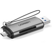 Ugreen Adaptor pentru cititor de carduri, Ugreen, 50706, Tip C / USB + SD + micro SD, Gri-Argintiu