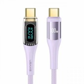 Usams Cablu Digital Type-C la Type-C Fast Charger, PD, 100W, 1.2m, Transparent / Mov