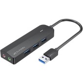 USB 3.0 cu 3 porturi și 2 plăci de sunet TRS 3,5 mm CHIBB 0,15 m negru