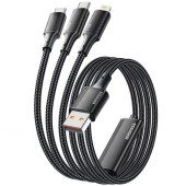 USB-A 3in1 cable, Essager, EXCMTL-JJ01-P, USB-C/Lightning/Micro, 100W, 1.2m (black)