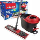 Vileda Mop de centrifugare Ultramax TURBO XL, Vileda, Microfibra, 130cm, Negru/Rosu