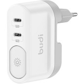 Wall charger with light 326DE, 2xUSB-C, 40W, (Alb)