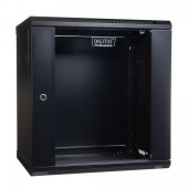 Wall mount cabinet 19 12U 635/600/450mm, glass door, black (RAL 9004)