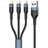 X51 3in1 USB to USB-C / Micro USB / Lightning , 3A, 1m Negru