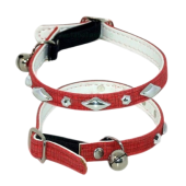 Zgarda piele elastica pentru caini cu ornamente metalice si clopotel 1x30 cm